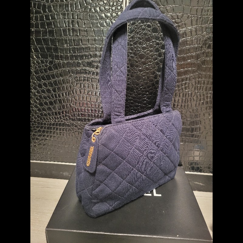 Chanel Vintage bag Chanel 31 cloth bag  藍色菱格紋手提包-2