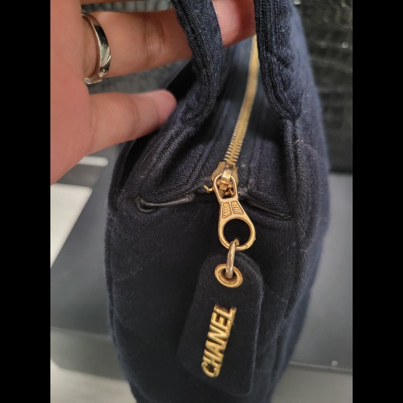 Chanel Vintage bag Chanel 31 cloth bag  藍色菱格紋手提包-4