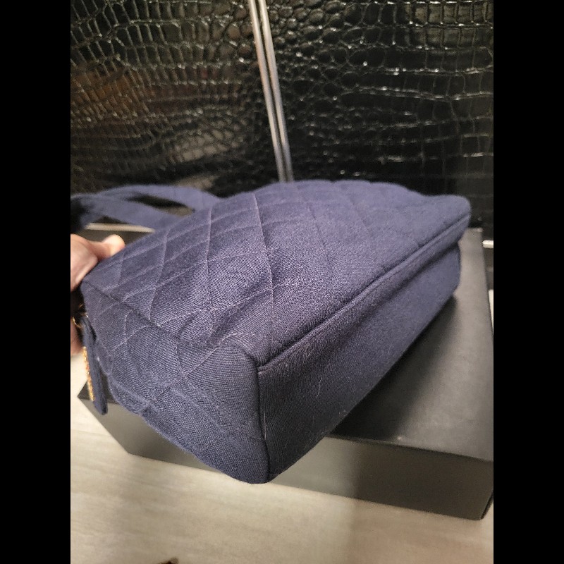 Chanel Vintage bag Chanel 31 cloth bag  藍色菱格紋手提包-5