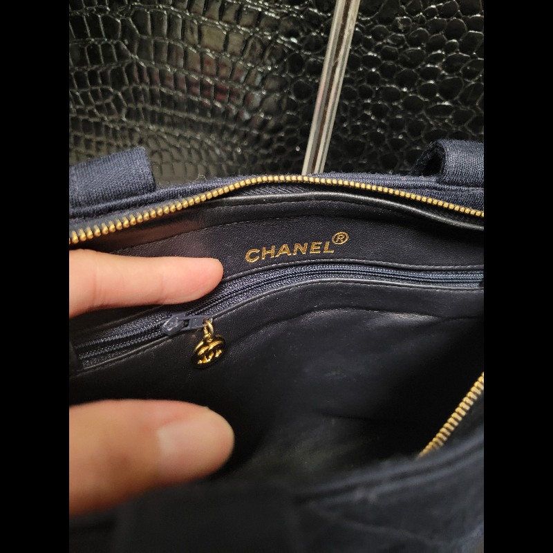 Chanel Vintage bag Chanel 31 cloth bag  藍色菱格紋手提包-6