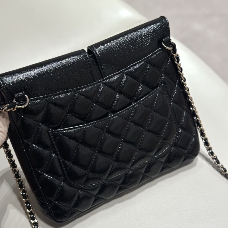  Chanel黑金油蠟皮雙子星 雙Logo斜挎包，稀有款。-4