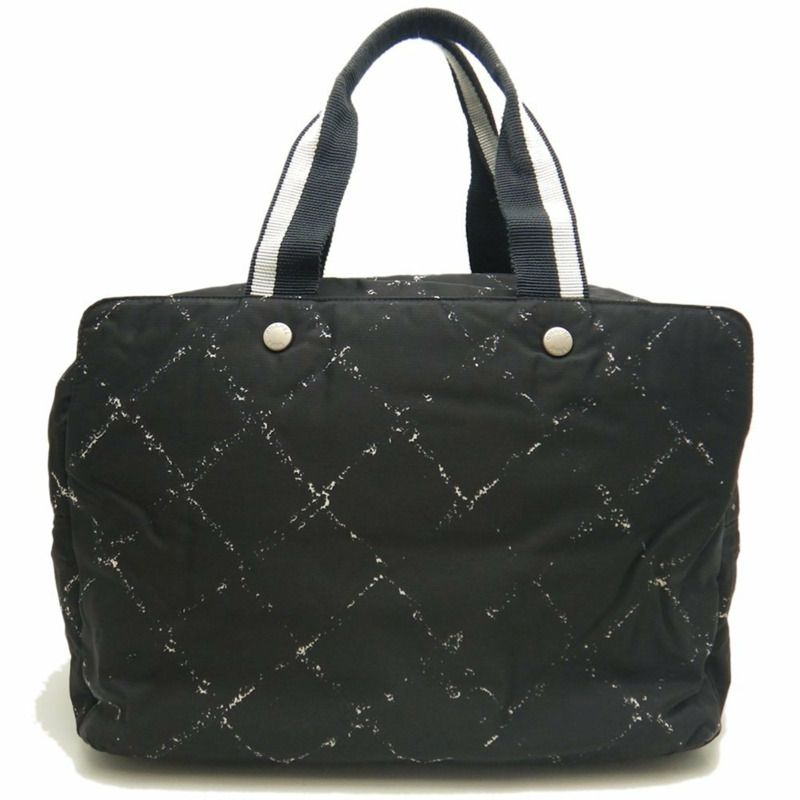 香奈兒 (Chanel) 舊款旅行系列手提包，尼龍提花迷你波士頓包，黑色，女士，253635-0