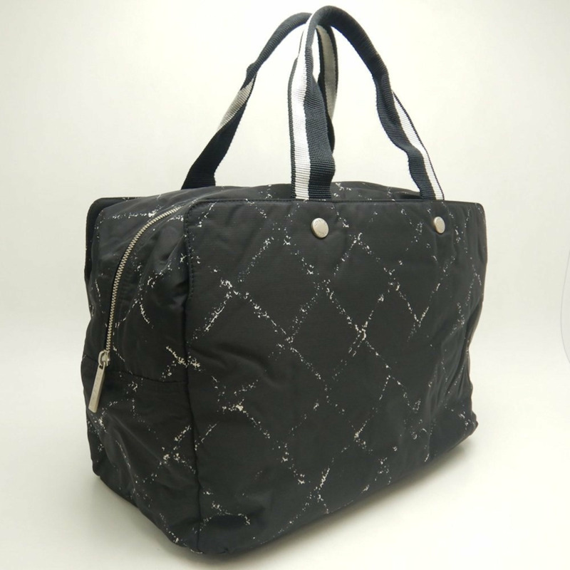 香奈兒 (Chanel) 舊款旅行系列手提包，尼龍提花迷你波士頓包，黑色，女士，253635-2