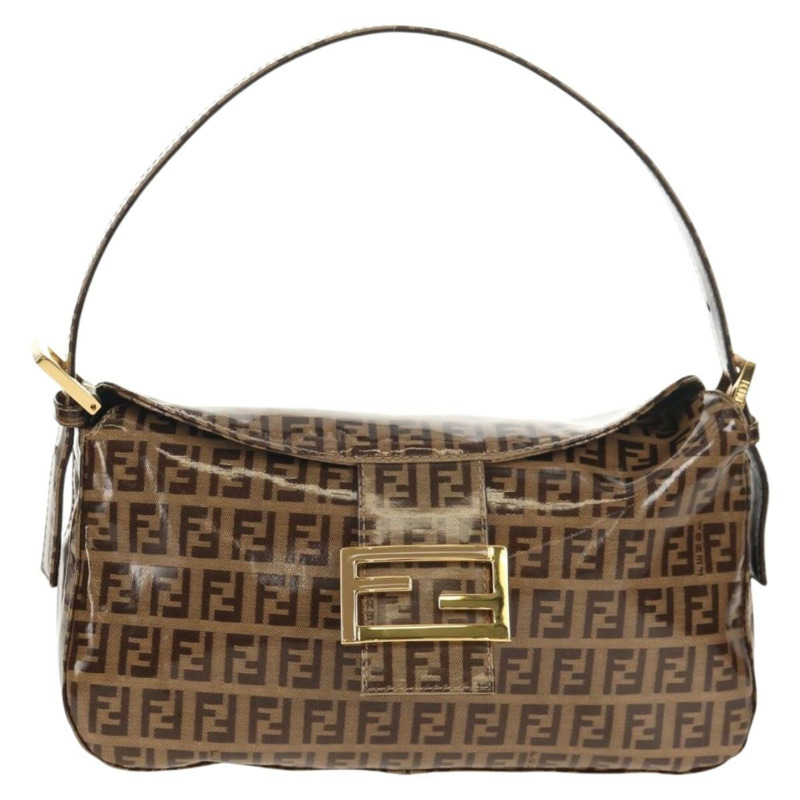 【日本直送】FENDI Zucchino帆布Mamma Baguette手袋琺瑯米色金色正品yk19865V-12