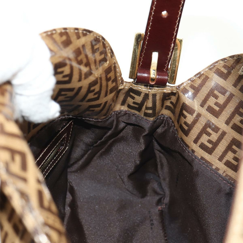 【日本直送】FENDI Zucchino帆布Mamma Baguette手袋琺瑯米色金色正品yk19865V-22