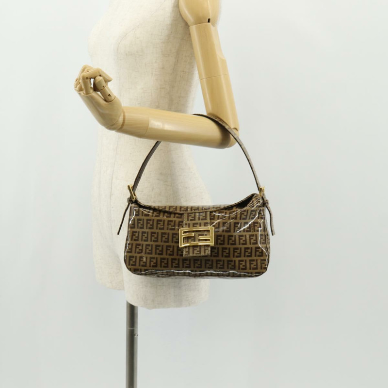 【日本直送】FENDI Zucchino帆布Mamma Baguette手袋琺瑯米色金色正品yk19865V-25