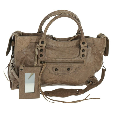 BALENCIAGA The City 手提包 皮革 2way 棕色 115748 Auth yk20183SAV