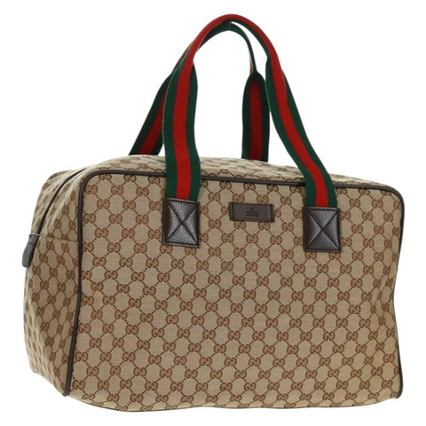 GUCCI GG帆布織帶雪莉酒系列波士頓包 米色 紅綠配色 153240 正品 166085V