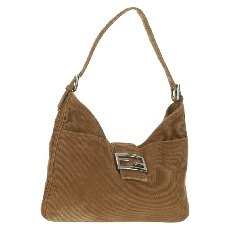 【日本直送】FENDI Mamma Baguette 肩背包 燈芯絨 米色 銀色 正品 169173SAV-0
