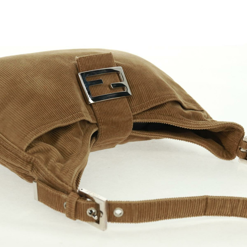 【日本直送】FENDI Mamma Baguette 肩背包 燈芯絨 米色 銀色 正品 169173SAV-5