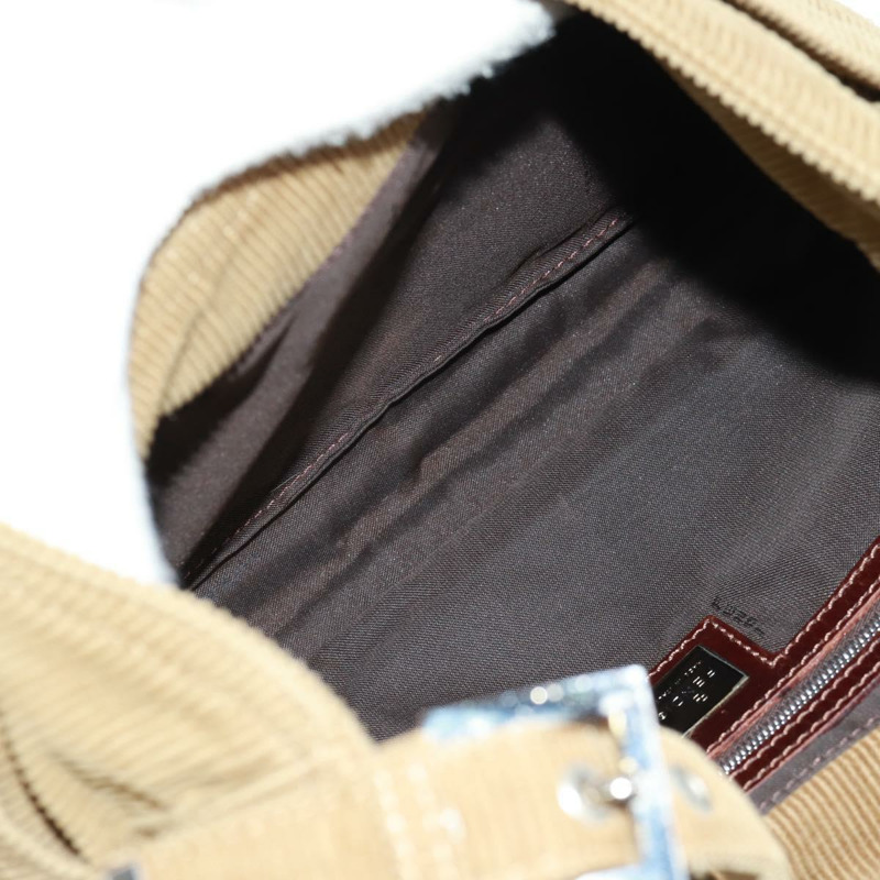 【日本直送】FENDI Mamma Baguette 肩背包 燈芯絨 米色 銀色 正品 169173SAV-9