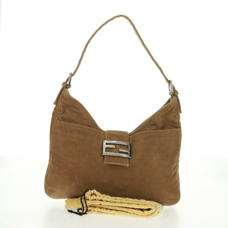 【日本直送】FENDI Mamma Baguette 肩背包 燈芯絨 米色 銀色 正品 169173SAV-11