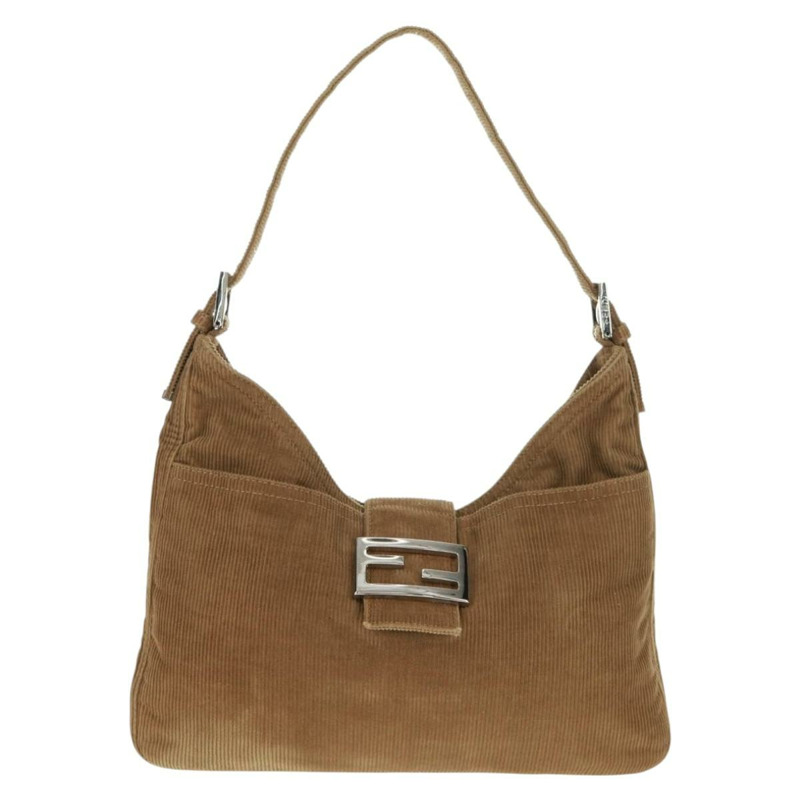 【日本直送】FENDI Mamma Baguette 肩背包 燈芯絨 米色 銀色 正品 169173SAV-12