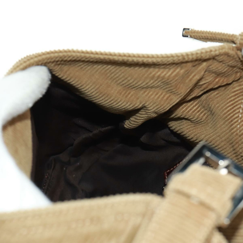 【日本直送】FENDI Mamma Baguette 肩背包 燈芯絨 米色 銀色 正品 169173SAV-20