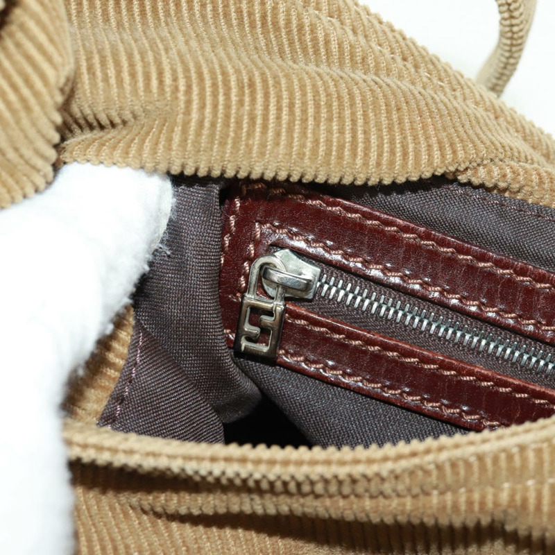 【日本直送】FENDI Mamma Baguette 肩背包 燈芯絨 米色 銀色 正品 169173SAV-22