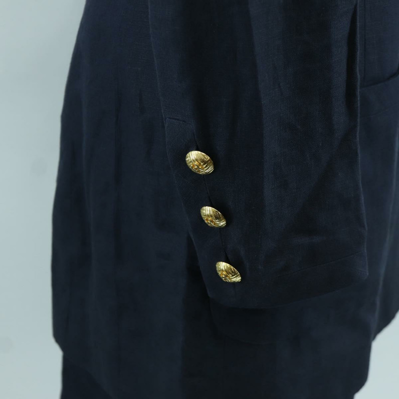 【日本直送】香奈兒 (CHANEL) 夾克半身裙套裝，亞麻材質，海軍藍，CC標誌，貨號158556M-7