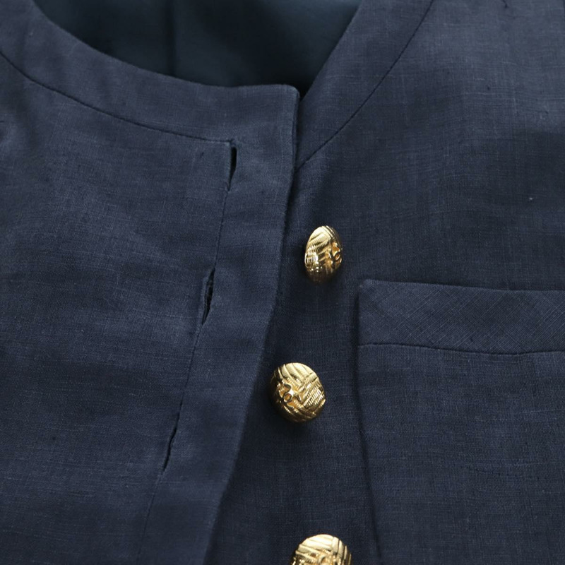 【日本直送】香奈兒 (CHANEL) 夾克半身裙套裝，亞麻材質，海軍藍，CC標誌，貨號158556M-9