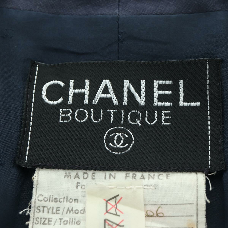 【日本直送】香奈兒 (CHANEL) 夾克半身裙套裝，亞麻材質，海軍藍，CC標誌，貨號158556M-11