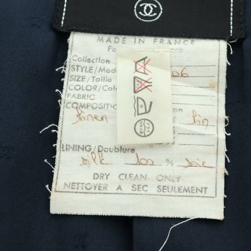 【日本直送】香奈兒 (CHANEL) 夾克半身裙套裝，亞麻材質，海軍藍，CC標誌，貨號158556M-12