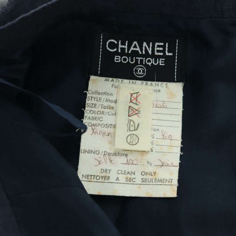 【日本直送】香奈兒 (CHANEL) 夾克半身裙套裝，亞麻材質，海軍藍，CC標誌，貨號158556M-23