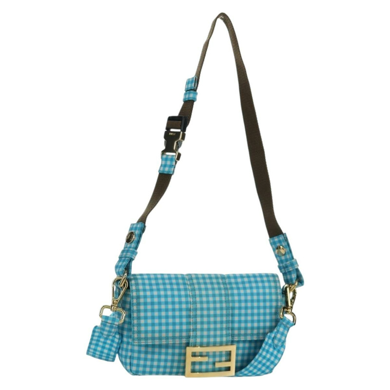 【日本直送】FENDI Mamma Baguette 肩背包 尼龍材質 兩用 淺藍色 金色 正品 171465M-0