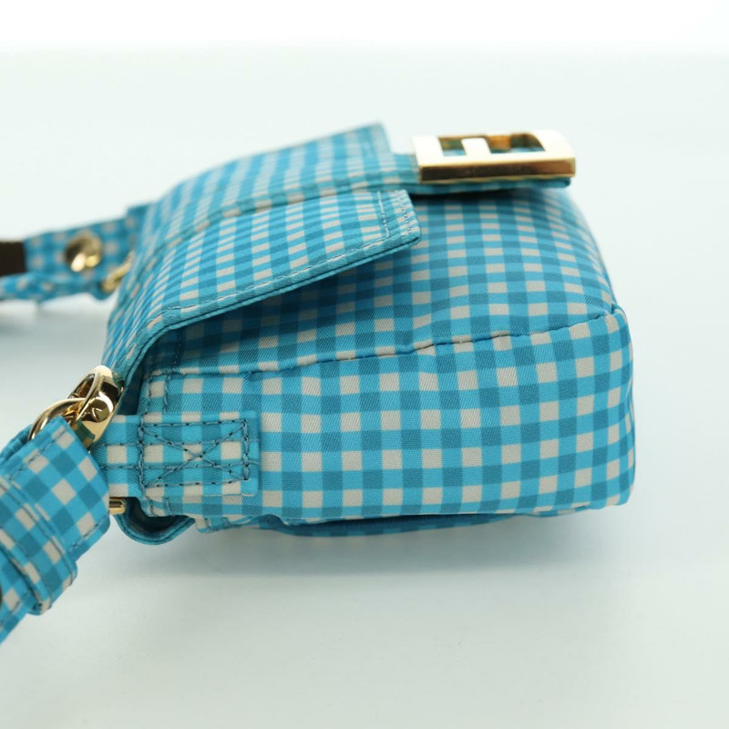 【日本直送】FENDI Mamma Baguette 肩背包 尼龍材質 兩用 淺藍色 金色 正品 171465M-2