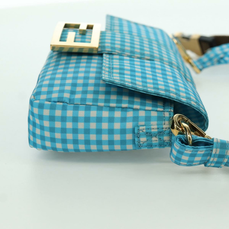 【日本直送】FENDI Mamma Baguette 肩背包 尼龍材質 兩用 淺藍色 金色 正品 171465M-3