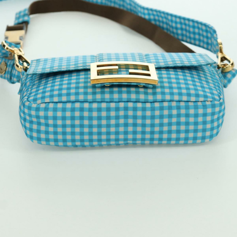 【日本直送】FENDI Mamma Baguette 肩背包 尼龍材質 兩用 淺藍色 金色 正品 171465M-4