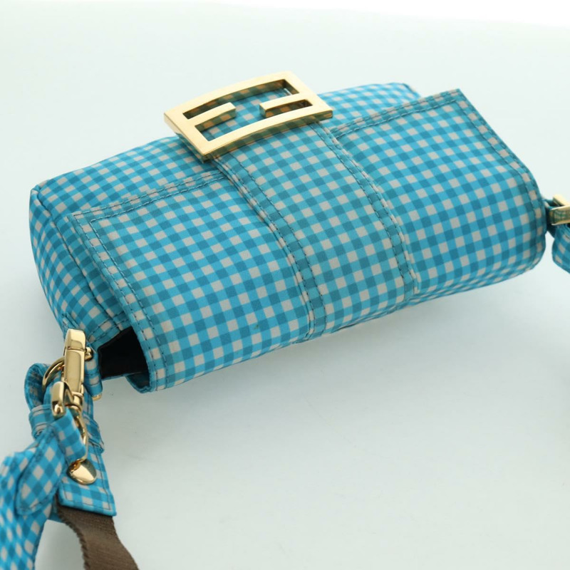 【日本直送】FENDI Mamma Baguette 肩背包 尼龍材質 兩用 淺藍色 金色 正品 171465M-5