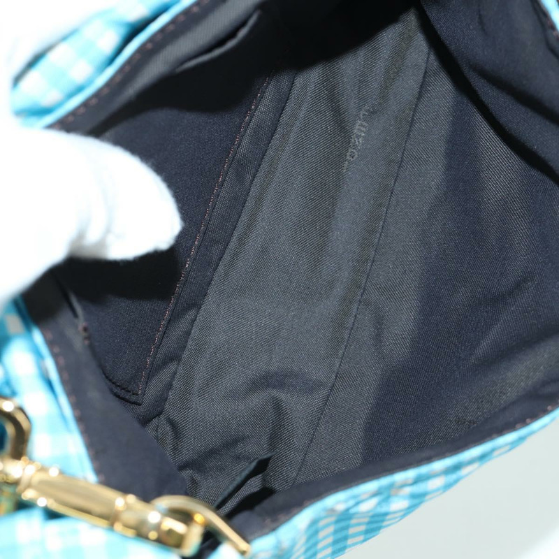 【日本直送】FENDI Mamma Baguette 肩背包 尼龍材質 兩用 淺藍色 金色 正品 171465M-9