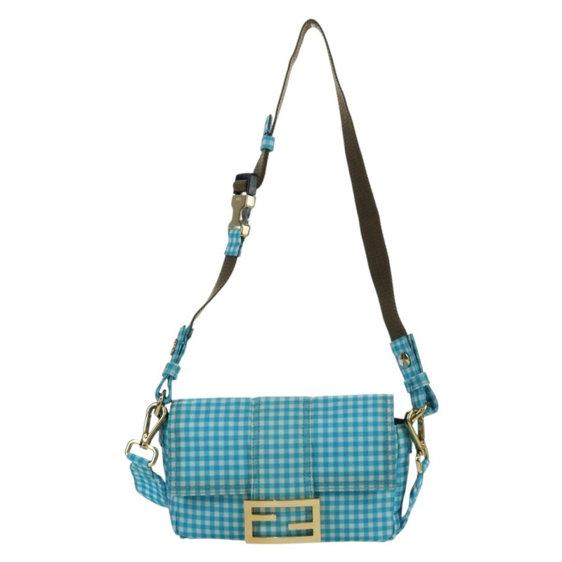【日本直送】FENDI Mamma Baguette 肩背包 尼龍材質 兩用 淺藍色 金色 正品 171465M-12