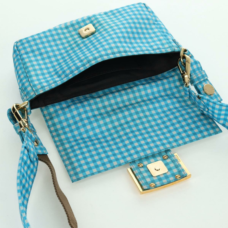 【日本直送】FENDI Mamma Baguette 肩背包 尼龍材質 兩用 淺藍色 金色 正品 171465M-21