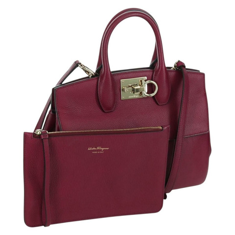 Salvatore Ferragamo Gancini 手提包 皮革 兩用 紫色 金飾 正品 171454A