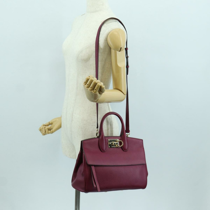 【日本直送】Salvatore Ferragamo Gancini 手提包 皮革 兩用 紫色 金飾 正品 171454A-29