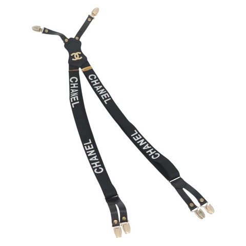 香奈兒帆布黑色雙C吊帶背帶 Auth 173409V