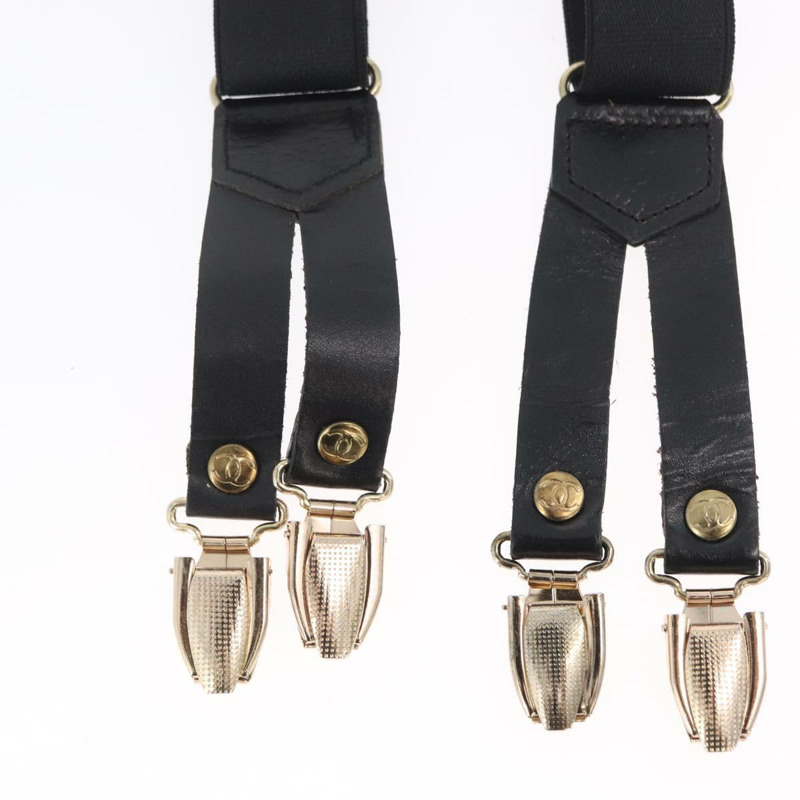 【日本直送】香奈兒帆布黑色雙C吊帶背帶 Auth 173409V-2