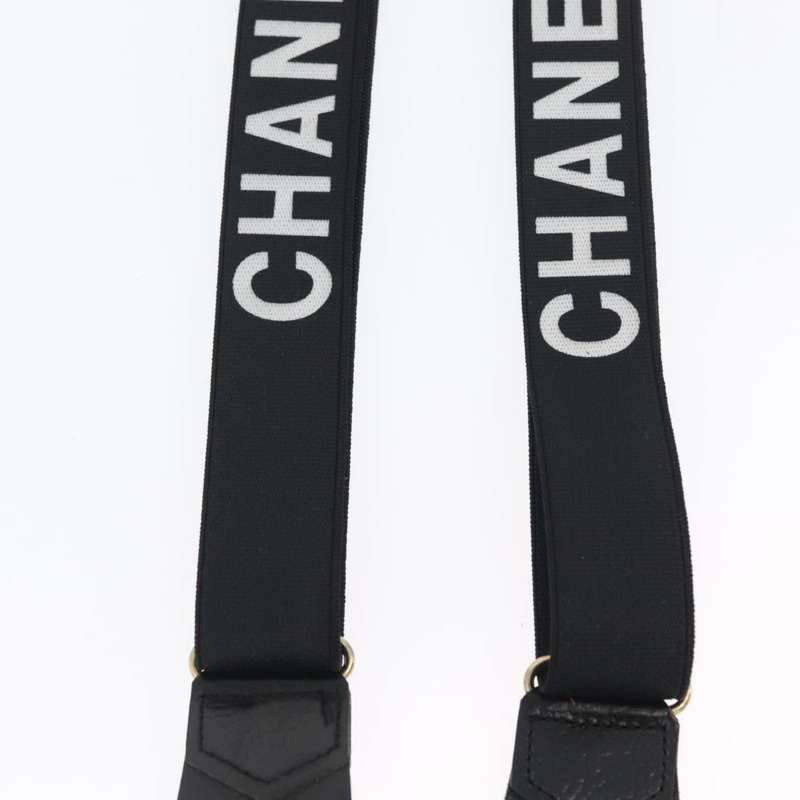【日本直送】香奈兒帆布黑色雙C吊帶背帶 Auth 173409V-3