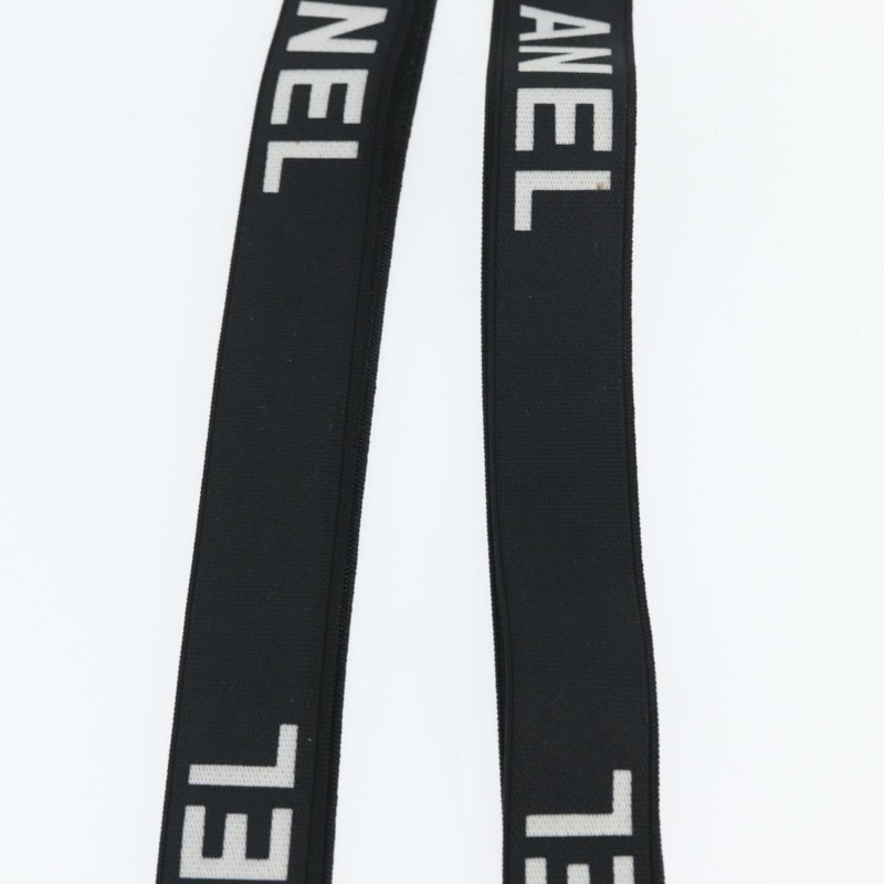 【日本直送】香奈兒帆布黑色雙C吊帶背帶 Auth 173409V-5