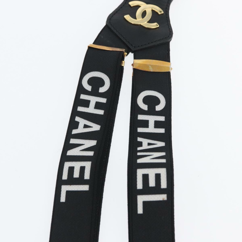 【日本直送】香奈兒帆布黑色雙C吊帶背帶 Auth 173409V-6