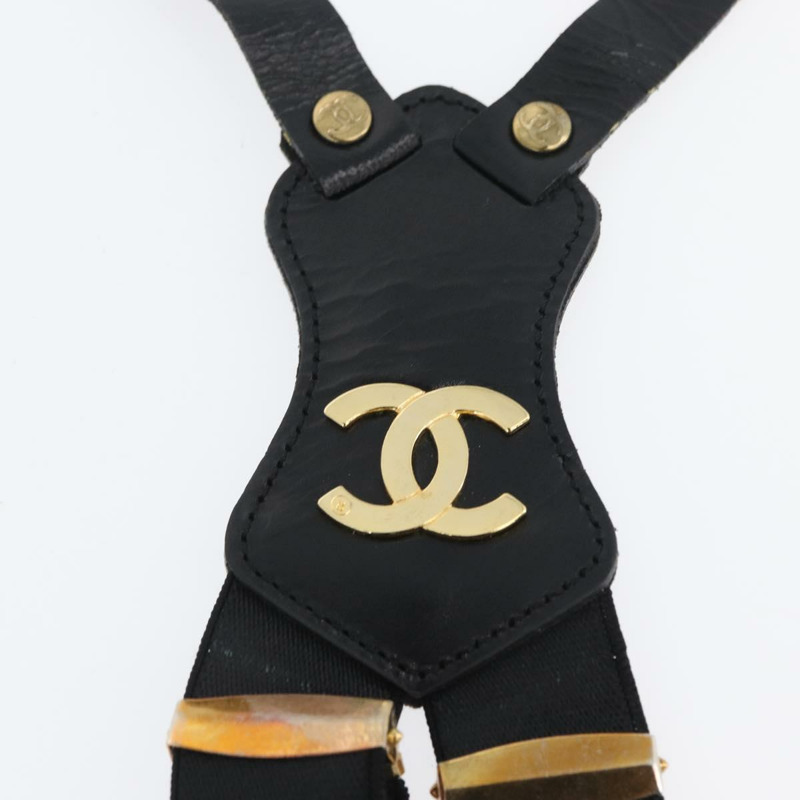 【日本直送】香奈兒帆布黑色雙C吊帶背帶 Auth 173409V-7