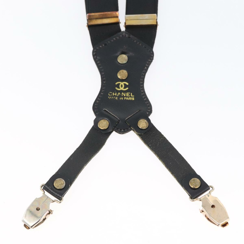 【日本直送】香奈兒帆布黑色雙C吊帶背帶 Auth 173409V-15