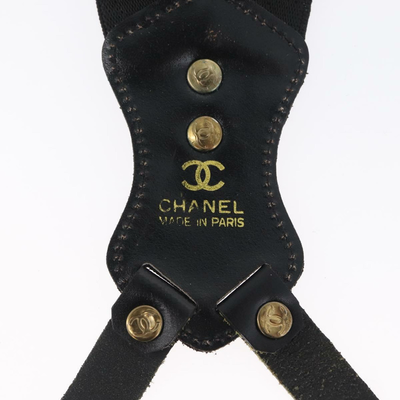 【日本直送】香奈兒帆布黑色雙C吊帶背帶 Auth 173409V-16