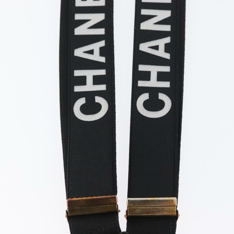 【日本直送】香奈兒帆布黑色雙C吊帶背帶 Auth 173409V-17