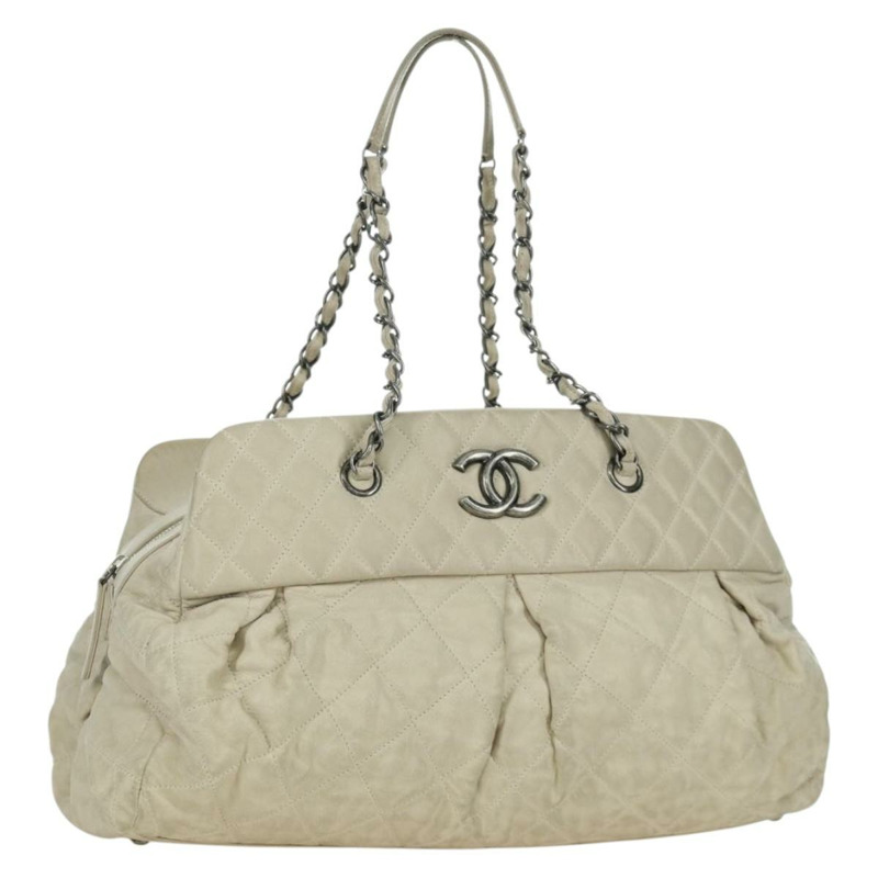 【日本直送】香奈兒 (CHANEL) 絎縫鏈條肩背包，象牙色皮革，銀色雙C標誌，貨號 171501A-0