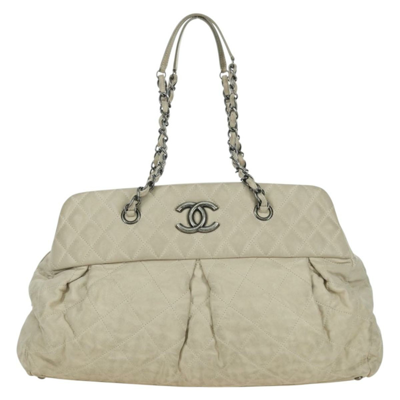 【日本直送】香奈兒 (CHANEL) 絎縫鏈條肩背包，象牙色皮革，銀色雙C標誌，貨號 171501A-1