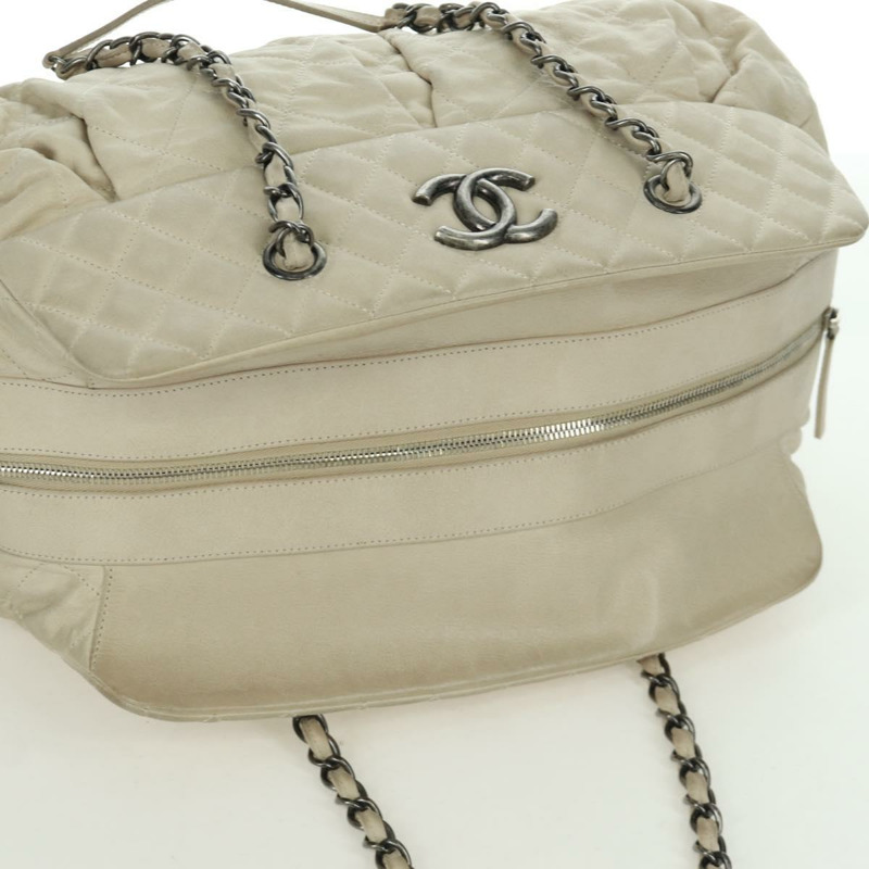 【日本直送】香奈兒 (CHANEL) 絎縫鏈條肩背包，象牙色皮革，銀色雙C標誌，貨號 171501A-5