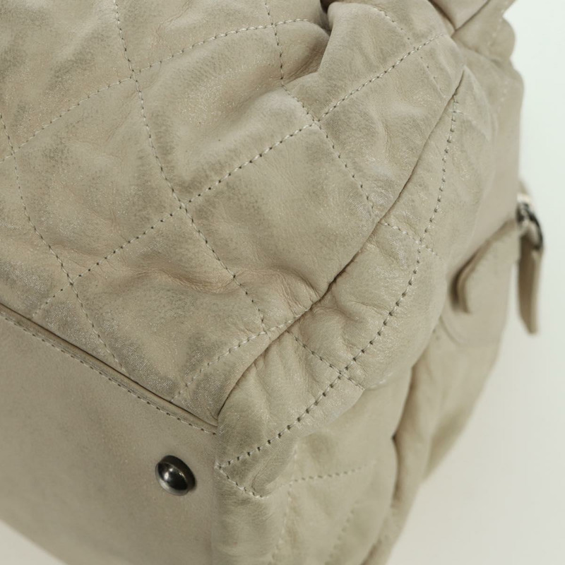 【日本直送】香奈兒 (CHANEL) 絎縫鏈條肩背包，象牙色皮革，銀色雙C標誌，貨號 171501A-12