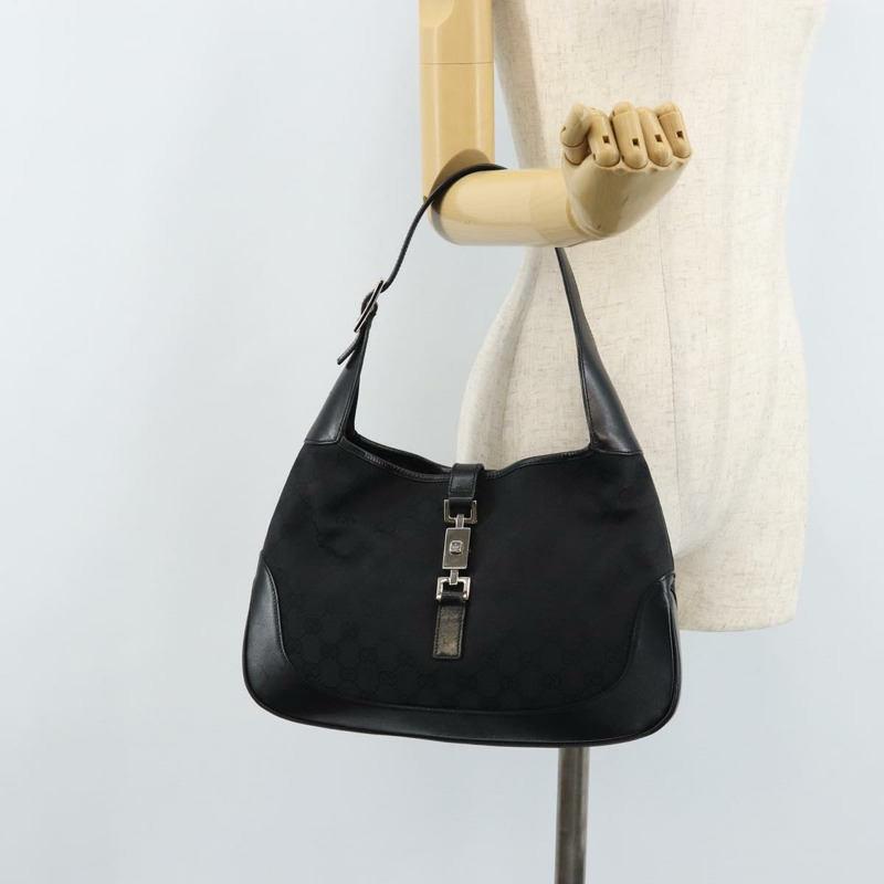 【日本直送】GUCCI GG帆布Jackie肩背包 黑色 銀色 001 3306 1956 正品 173718A-22