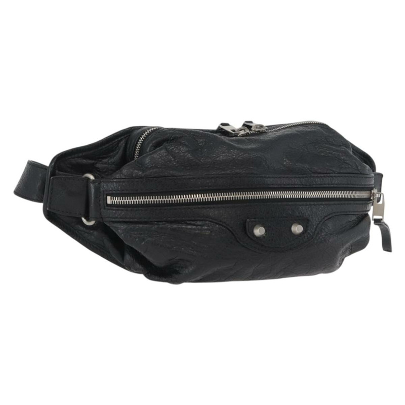 【日本直送】BALENCIAGA 黑色銀色皮革斜背包 Auth mr2182V-0