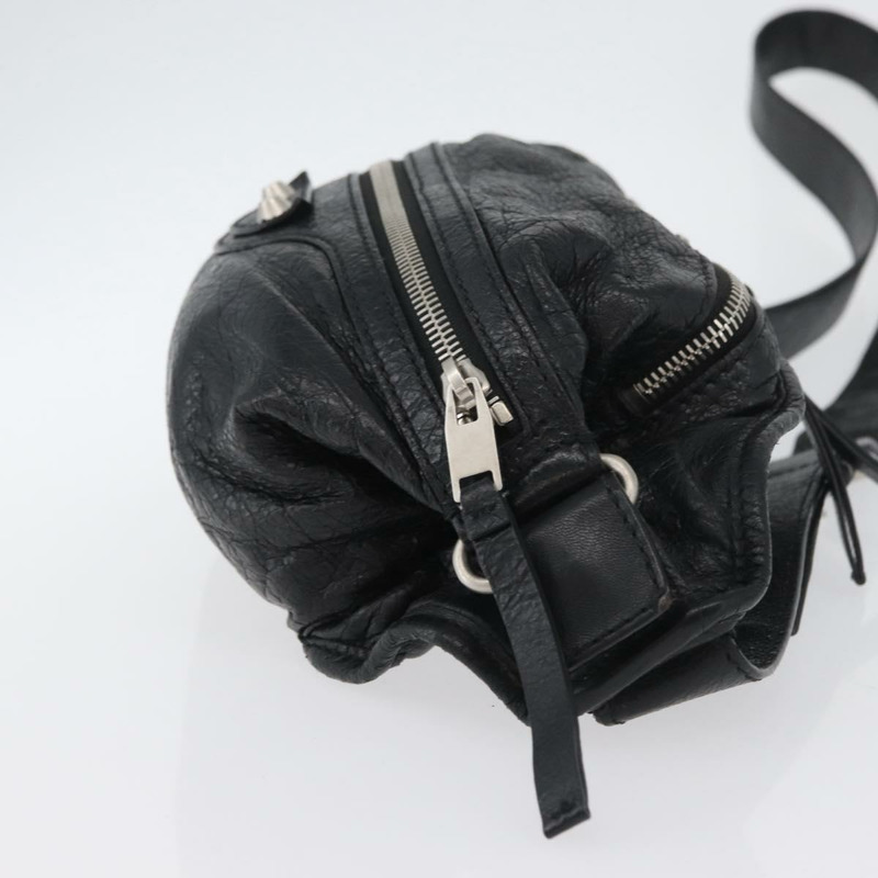 【日本直送】BALENCIAGA 黑色銀色皮革斜背包 Auth mr2182V-2